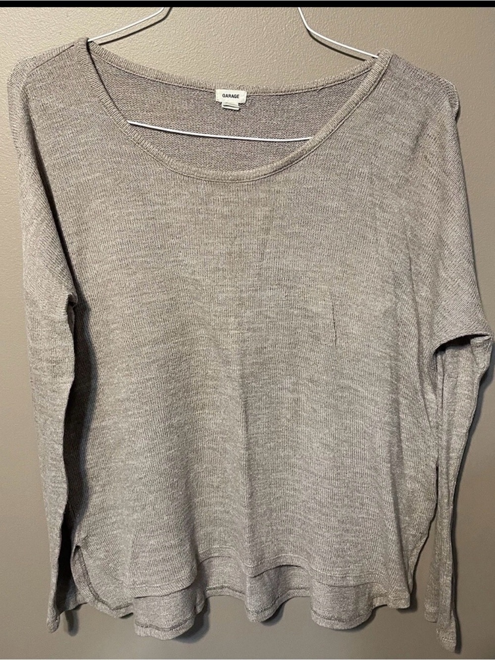 Garage Light Gray Long Sleeve Scoop Neck Top